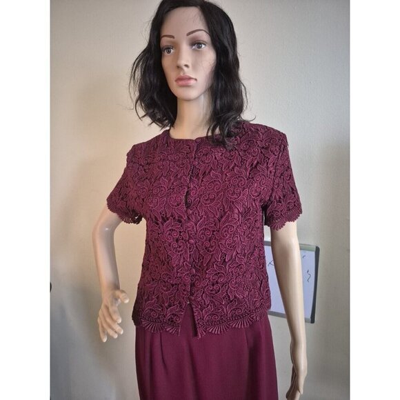 Talbots Women's Size 10  2-Piece Set Burgundy Lacey Blouse And Wool Skirt Set - Picture 1 of 16